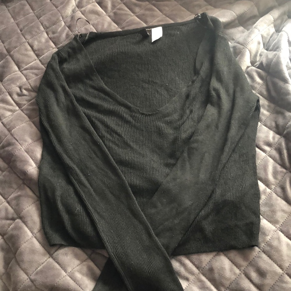 Deep V Black Long Sleeve Sweater